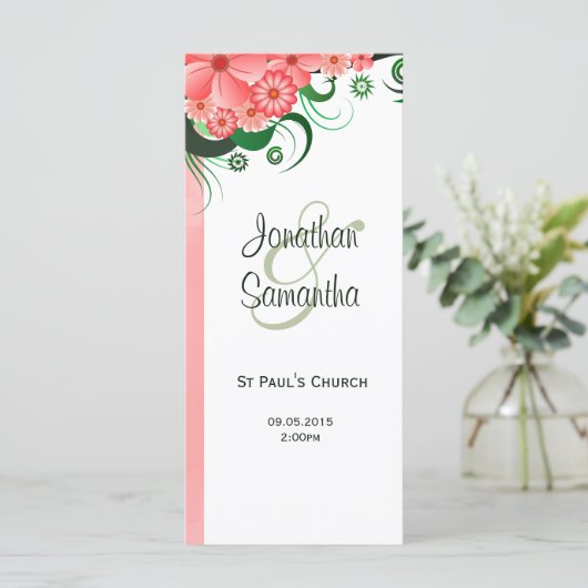 Floral roze Hibiscus bruiloft programma Sjabloon K (Staand voorkant)