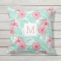  Floral Roze Hibiscus Tropisch Monogram