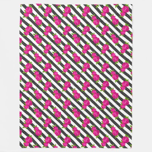 Floral roze in een verticale streep fleece deken (Voorkant)