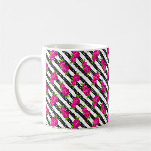 Floral roze in een verticale streep koffiemok