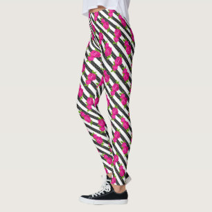Floral roze in een verticale streep leggings
