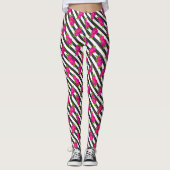 Floral roze in een verticale streep leggings (Voorkant)