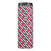 Floral roze in een verticale streep thermosbeker (Achterkant)