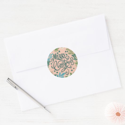 Floral roze kerst ronde sticker (Envelop)