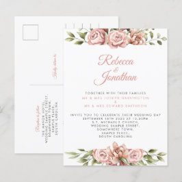 Floral roze koraal bruiloft uitnodiging Briefkaart