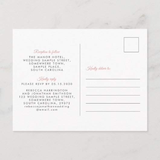 Floral roze koraal bruiloft uitnodiging Briefkaart (Achterkant)