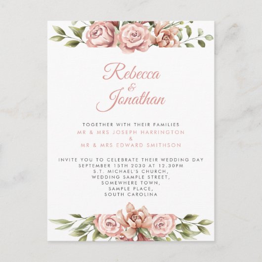 Floral roze koraal bruiloft uitnodiging Briefkaart