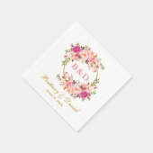 Floral roze krans gouden monogram bruiloft servet (Hoek)