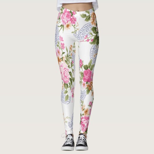  Floral roze Leggings (Voorkant)
