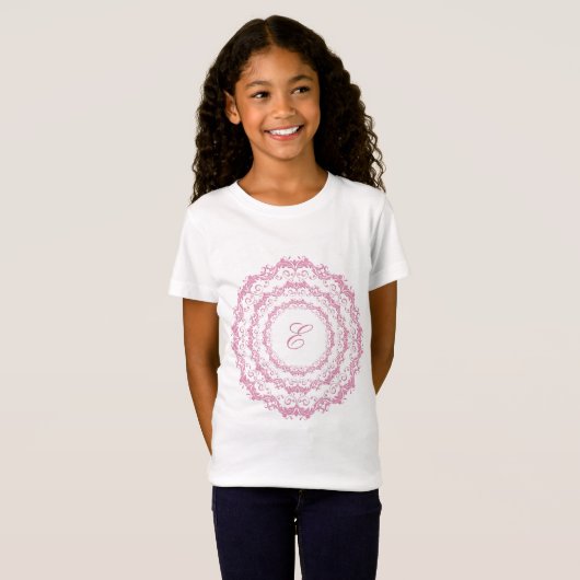 Floral roze mandala. Naam. T-shirt (Voorkant volledig)