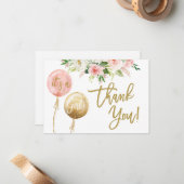 Floral roze meisje dank u notitiekaartje (Voorkant / Achterkant in situ)