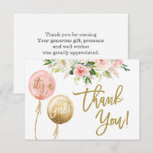 Floral roze meisje dank u notitiekaartje (Voorkant / Achterkant)