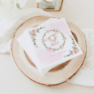 Floral roze olifant baby shower Napkins Servet