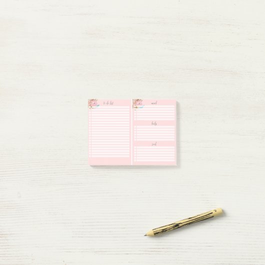 Floral roze om Post-it® notes van lijst te doen (Op bureau)
