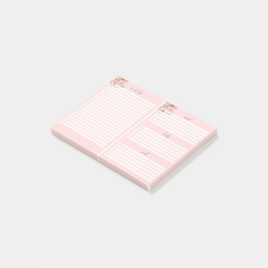 Floral roze om Post-it® notes van lijst te doen (Schuin)