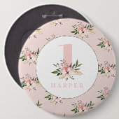 Floral roze, op maat gemaakte knop ronde button 6,0 cm (Voorkant /achterkant)