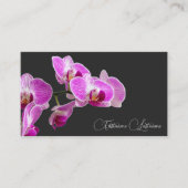 Floral roze orchidee bloesem kalligrafie donkergri visitekaartje (Voorkant)