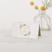 Floral roze orchideeën goud marmer elegante bruilo plaatskaartje (Achterkant)