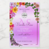 Floral roze Paars Etiket Monogram en Logo (Enkel label)