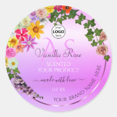 Floral roze Paars Etiket Monogram en Logo (Voorkant)
