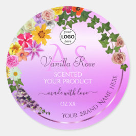 Floral roze Paars Etiket Monogram en Logo