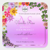 Floral roze Paars Etiket Monogram en Logo (Voorkant)