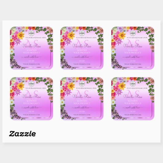 Floral roze Paars Etiket Monogram en Logo (Vel)