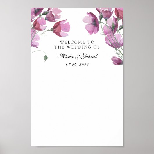Floral roze paarse bouquet Wedding Sign Poster (Voorkant)