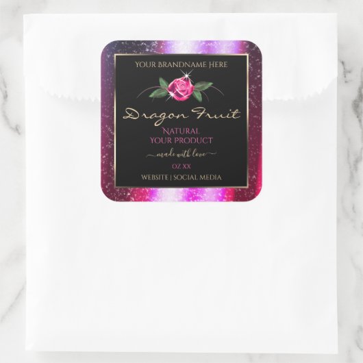 Floral roze Paarse glitter zwarte etiketten van pr (Tas)