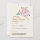 Floral Roze Paarse Goud 50ste bruiloft Jubileum Kaart (Voorkant)