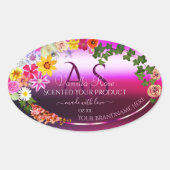 Floral roze Paarse productetiketten Modern Monogra Ovale Sticker (Voorkant)