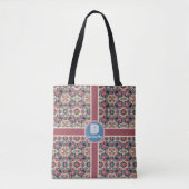 Floral Roze Paarse Rood Blauw Plaid Monogrammed Tote Bag (Voorkant)