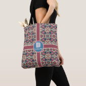 Floral Roze Paarse Rood Blauw Plaid Monogrammed Tote Bag (Dichtbij)