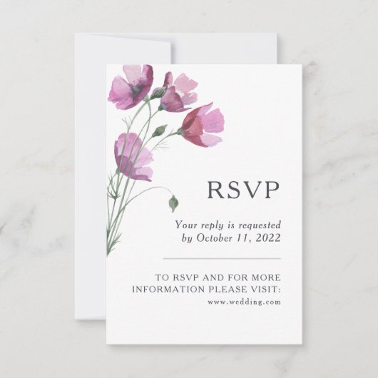 Floral roze paarse waterverf bouquet bruiloft RSVP (Voorkant)