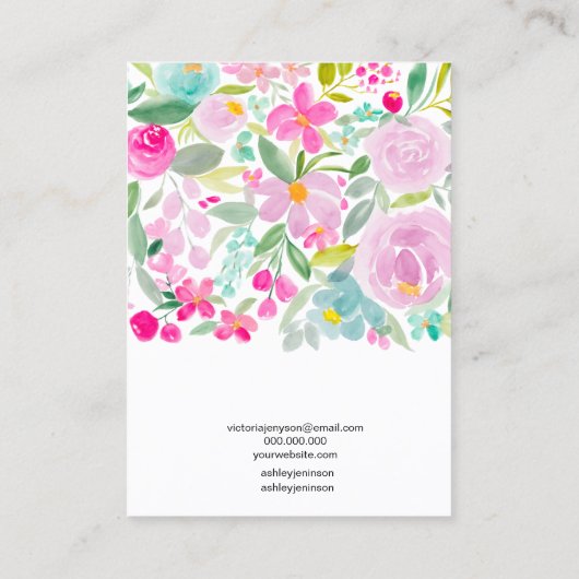 Floral roze paarse waterverf oorscherm visitekaartje (Achterkant)