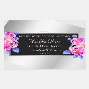 Floral roze Paarse zilveretiketten Rechthoekige Sticker