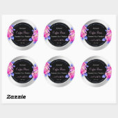 Floral roze Paarse zilveretiketten Ronde Sticker (Vel)