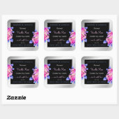 Floral roze Paarse zilveretiketten Vierkante Sticker (Vel)