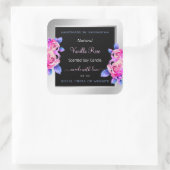 Floral roze Paarse zilveretiketten Vierkante Sticker (Tas)