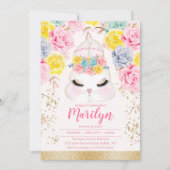 Floral roze paashaas Birthday Party Kaart (Voorkant)