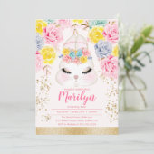 Floral roze paashaas Birthday Party Kaart (Staand voorkant)