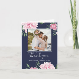 Floral roze pioen botanische foto elegante marine  bedankkaart