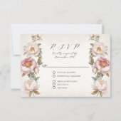 Floral roze pioen elegante lente QR code bruiloft RSVP Kaartje (Voorkant)