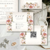 Floral roze pioen elegante lente QR code bruiloft RSVP Kaartje