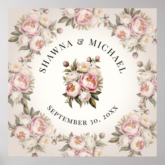 Floral roze pioen elegante Waterverf bruiloft Poster (Voorkant)