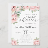 Floral roze pioen meisje baby shower uitnodiging (Voorkant)