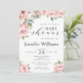 Floral roze pioen meisje baby shower uitnodiging (Staand voorkant)