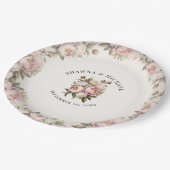 Floral roze pioen Waterverf elegante bruiloft Papieren Bordje (Gekanteld)