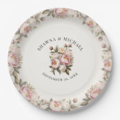 Floral roze pioen Waterverf elegante bruiloft Papieren Bordje (Voorkant)