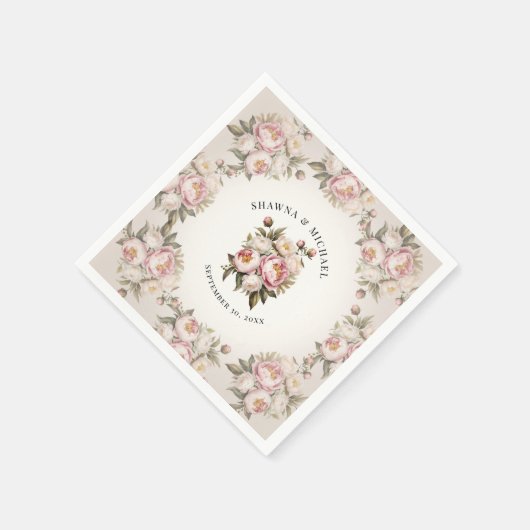 Floral roze pioen Waterverf elegante bruiloft Servet (Hoek)